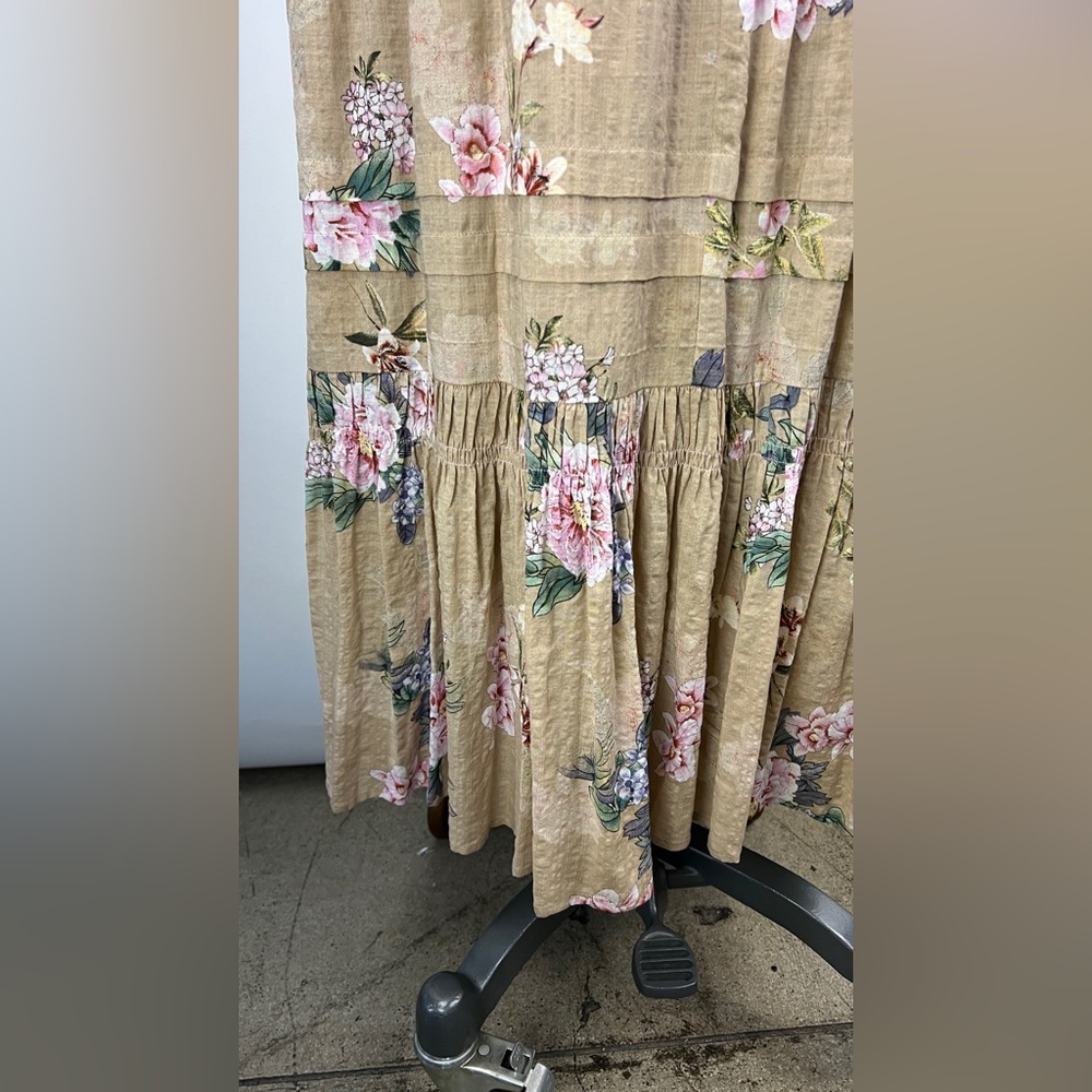💚 3150. Empire Floral Tan Maxi Dress - Picture 5 of 9